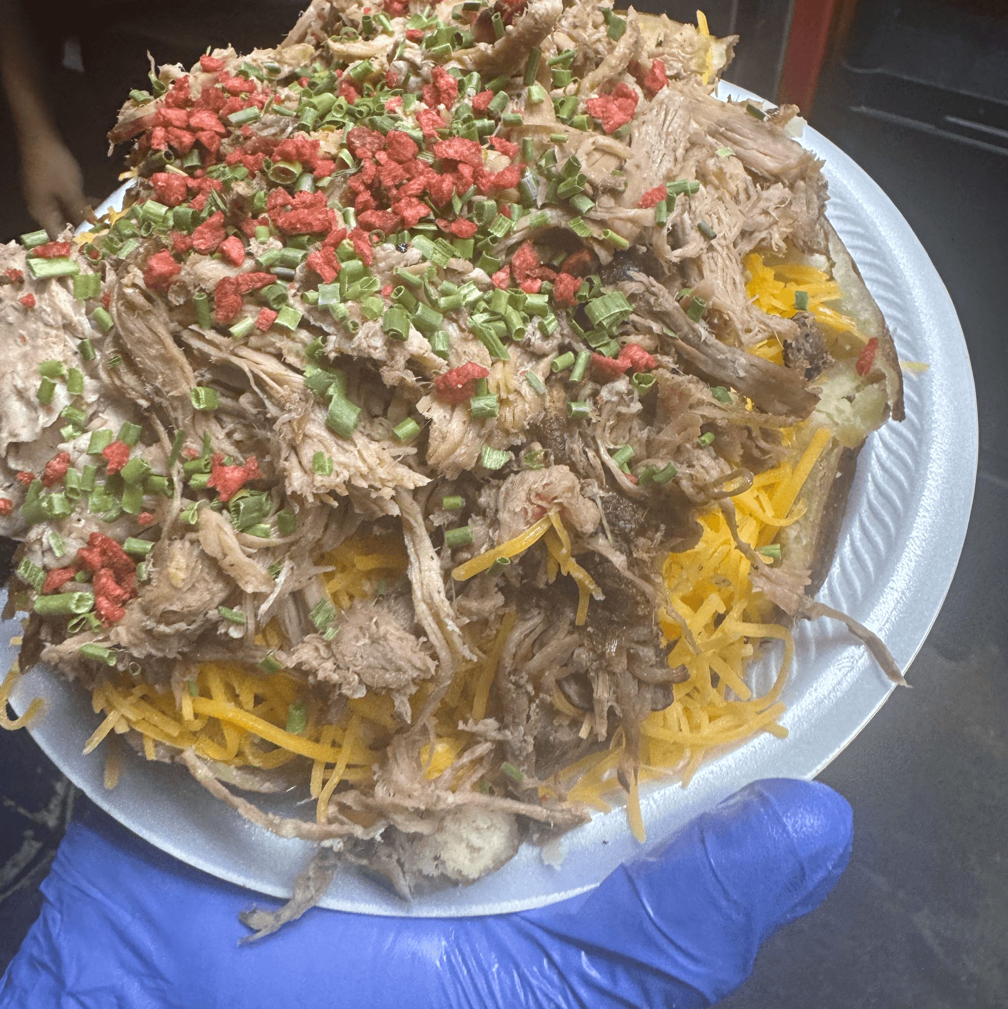 Chicken or Pulled Pork Loaded Potato.